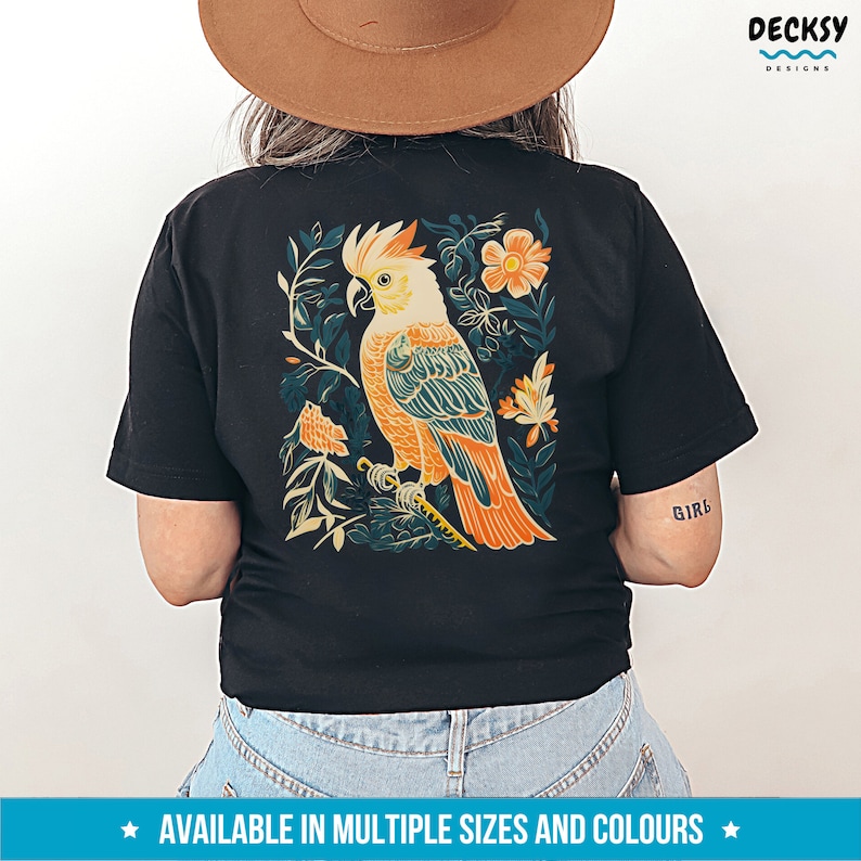 Cockatoo Hoodie, Parrot Sweatshirt, Bird Lover Gift, Australian Birds Back Print Hoodie, Floral Shirt Sulphur Crested White Cockatoo Sweater image 3