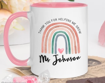 Custom Teacher Mug, Personalised Gift for Teacher, Thank You Teacher Mug, High School Teacher Appreciation Cup, Best Teacher Rainbow Mug