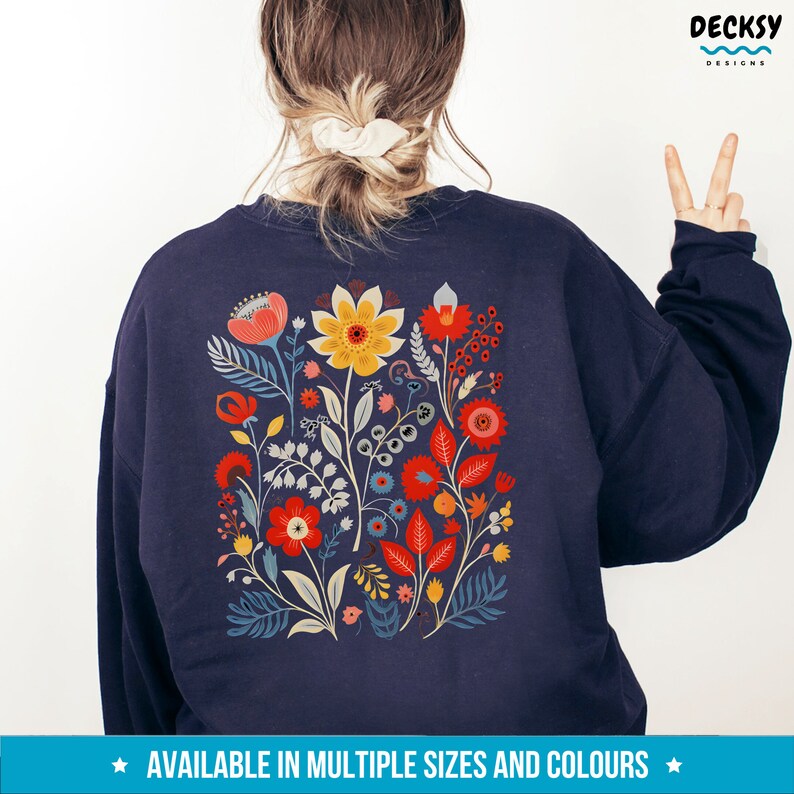 Flower Sweatshirt, Floral Hoodie, Pressed Flower Shirt, Botanical Sweater, Cottagecore Aesthetic Outfit, Gardening Gift, Back Print Clothing image 9