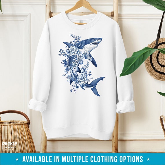 Shark Sweatshirt, Floral Shirt, Whale Shark Sweater Marine Biology Gift, Ocean Beach Hoodie, Gift For Shark Lover, Chinoiserie Aesthetic Tee