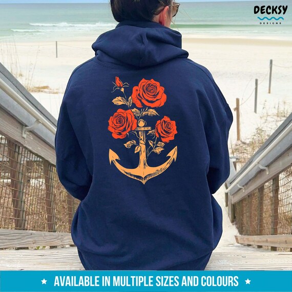 Rose Anchor Hoodie: Nautical Floral Tattoo Pullover - Etsy