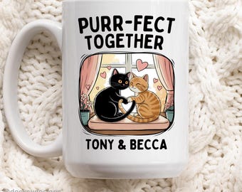 Cat Couple Mugs, Custom Name Gift, Wedding Anniversary Gift Partner, Cat Parents Gift, Cute Heart Love Mug, Wife Birthday, Valentines Gift