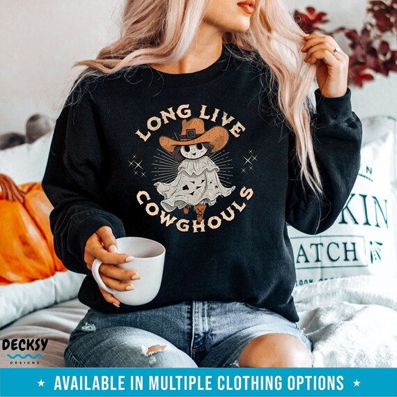 Western Halloween Sweatshirt, Cowgirl Halloween Shirt, Cute Ghost Crewneck Sweater, Spooky Season Hoodie for Women, Retro Ghost Girl Tshirt