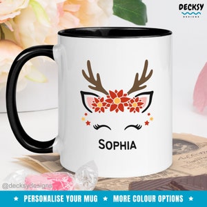 Reindeer Face Mug, Custom Christmas Mug, Personalised Reindeer Mug, Holiday Coffee Mug, Funny Xmas Mug, Gift for Grandchild, Name Coffee Cup image 3