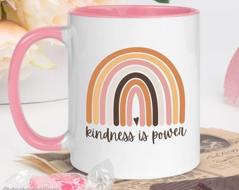 Kindness Quote Mug, Inspirational Mug, Positivity Coffee Mug, Positive Vibes Mug, Personalised Custom Ceramic Rainbow Mug, Be Kind Rainbow
