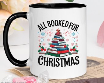 Christmas Book Mug, Personalised Reading Mug Gift, Christmas Coffee Mug, Secret Santa Gift For Reader, Librarian Teacher Cup, Book Club Mug