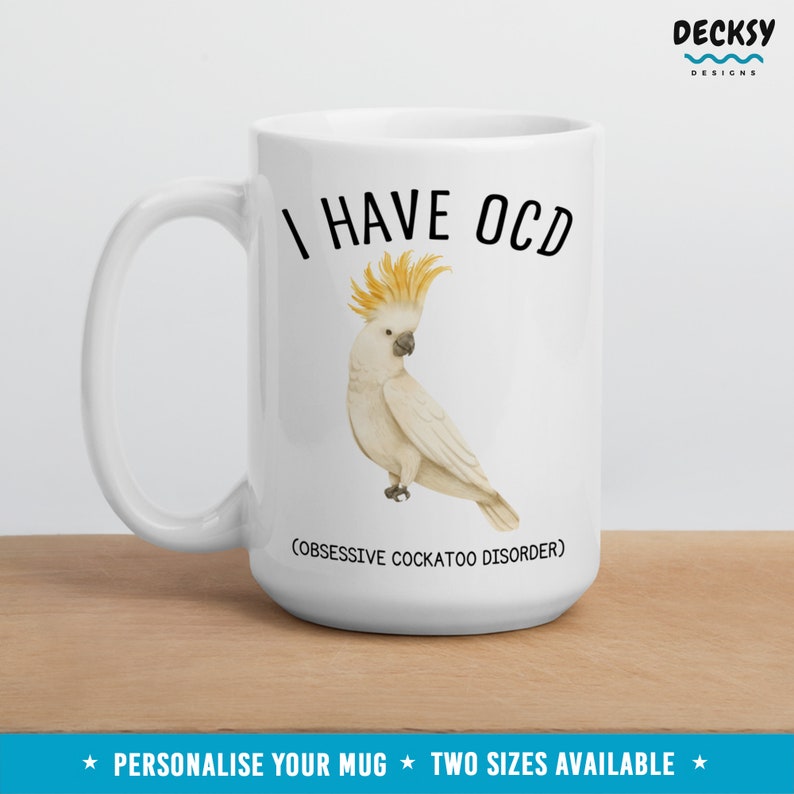 Taza de cacatúa divertida, regalo personalizado para amantes de las aves, taza de mamá pájaro, regalo de papá pájaro, cacatúa de cola amarilla australiana, taza de observación de aves, ornitólogo imagen 2