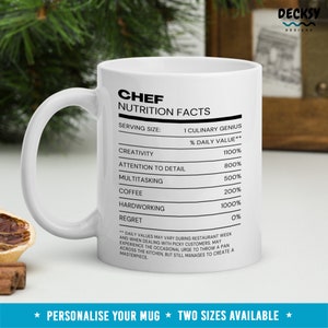 Custom Chef Nutrition Facts Mug, Cook Gift, Funny Chef Mug, Sous Chef Gift, Gift For Boss Funny, Chef Birthday Gift, Pastry Chef Gifts