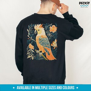 Cockatoo Hoodie, Parrot Sweatshirt, Bird Lover Gift, Australian Birds Back Print Hoodie, Floral Shirt Sulphur Crested White Cockatoo Sweater image 9