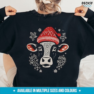 Christmas Cow Hoodie, Floral Cow Xmas Sweatshirt, Cow Christmas Gift, Farm Holiday Shirt, Mooey Christmas Tee, Farmer Christmas Sweater