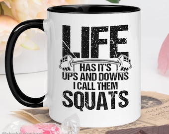 Personalised Gym Gift, Squats Mug, Funny Gym Quotes Gift, Personal Trainer Mug, Weightlifting Gift, Exercise Lover Mug, Custom Workout Mug