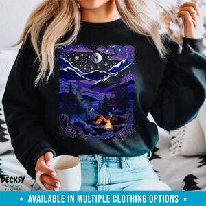 Outdoor Shirt Women, Mountain Camping, Night Sky Light, Adventure Sweatshirt, Campfire Hoodie, Family Camping Shirt, Nature Lover Camper Dad image 3