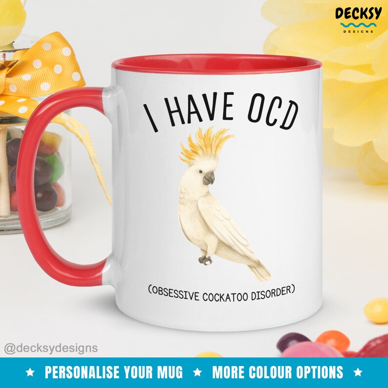 Taza de cacatúa divertida, regalo personalizado para amantes de las aves, taza de mamá pájaro, regalo de papá pájaro, cacatúa de cola amarilla australiana, taza de observación de aves, ornitólogo imagen 8