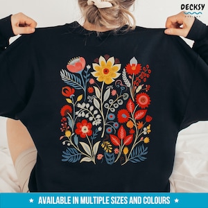 Flower Sweatshirt, Floral Hoodie, Pressed Flower Shirt, Botanical Sweater, Cottagecore Aesthetic Outfit, Gardening Gift, Back Print Clothing image 3