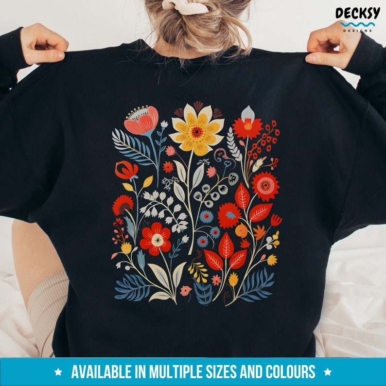 Flower Sweatshirt, Floral Hoodie, Pressed Flower Shirt, Botanical Sweater, Cottagecore Aesthetic Outfit, Gardening Gift, Back Print Clothing image 3