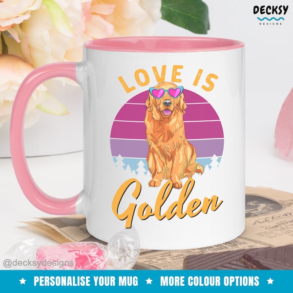 Golden Retriever Mug, Custom Dog Lover Gift, Golden Retriever Mom Dad Coffee Cup, New Dog Owner Gift, Dog Nanny Gift, Colourful Unique Mug