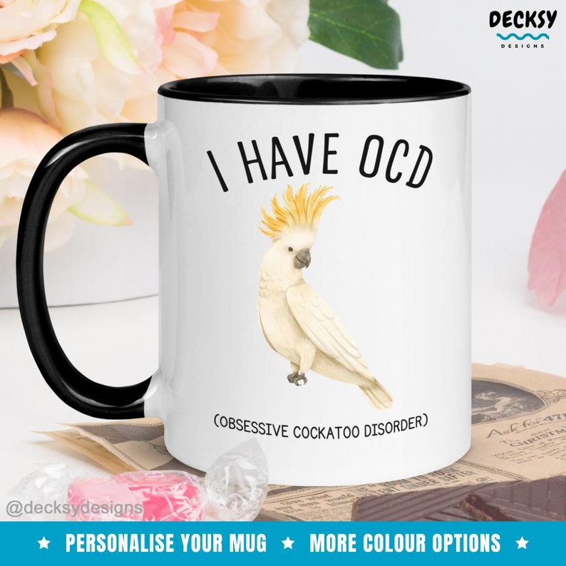 Taza de cacatúa divertida, regalo personalizado para amantes de las aves, taza de mamá pájaro, regalo de papá pájaro, cacatúa de cola amarilla australiana, taza de observación de aves, ornitólogo imagen 1