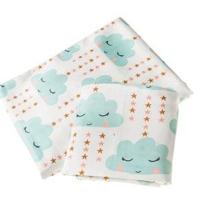 Natural Cotton, Girl Bedding, Girl Room, Toddler Bedding Set, Duvet Set, Twin Duvet Set, Queen Duvet Set, Clouds, Crib Duvet Set