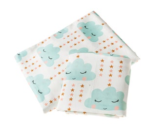 Natural Cotton, Girl Bedding, Girl Room, Toddler Bedding Set, Duvet Set, Twin Duvet Set, Queen Duvet Set, Clouds, Crib Duvet Set