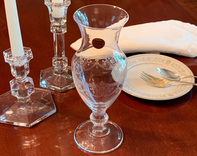 Etched Glass Urn Shaped Pedestal Vase French Crystal RARE Etsy