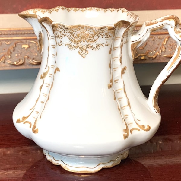 Antique Haviland Limoges Creamer 1890s French & Potter Co Chicago Gold Gilt Decoration on Porcelain