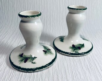 Vintage Pine Cone Candlestick Holders Handmade Ceramic Hand Painted Pine Cone Art