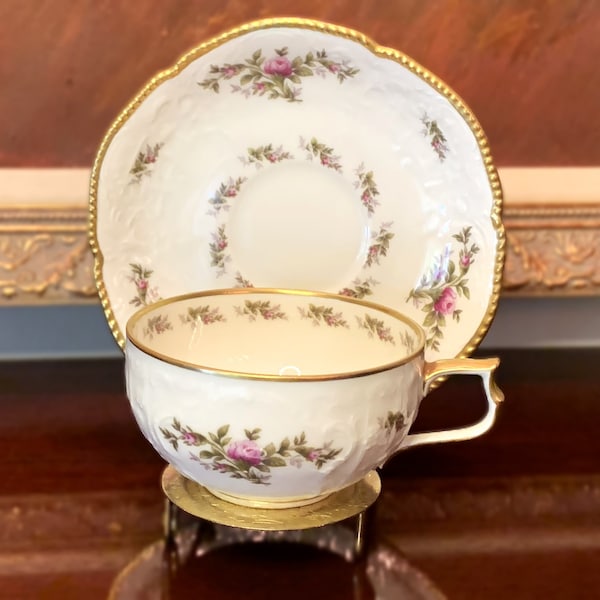 Vintage Rosenthal Sanssouci Rose Flat Cup and Saucer Set Ivory with Gold Trim Germany