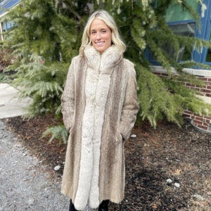 Stunning Natural Nutria with Fox Tuxedo Front Fur Coat Size M