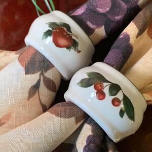 Ceramic Napkin Rings Apples and Cherries White with Green Trim 2 sets of 8 Available or a Single Replacement Country Farmhouse Fruit Decor image 3