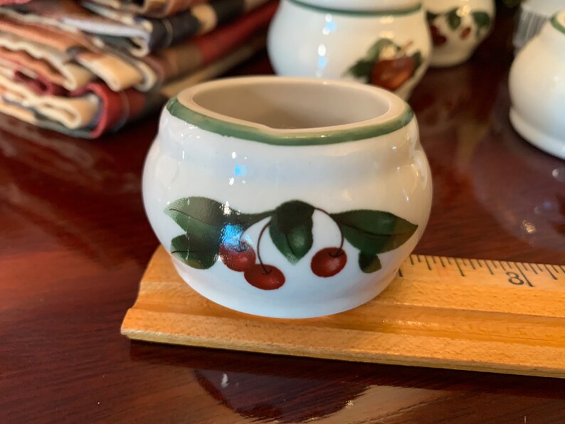 Ceramic Napkin Rings Apples and Cherries White with Green Trim 2 sets of 8 Available or a Single Replacement Country Farmhouse Fruit Decor image 8