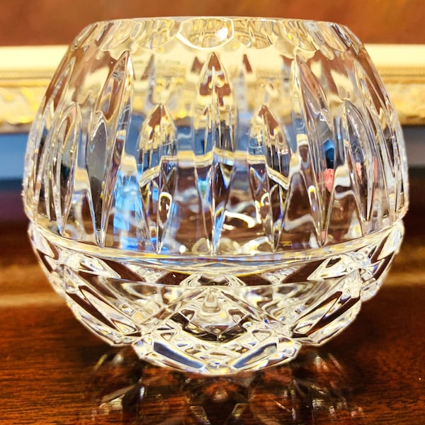 Vintage Crystal Cut Glass Rose Bowl Round Globe Bud Vase Made in Poland 24% Lead Crystal with Horizontal Band, Criss-Cross & Vertical Cuts