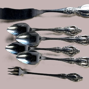 Vintage Oneida Stainless Flatware: Brahms Fruit Spoons, Frederick II Fish Knife, Raphael Seafood Fork