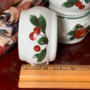 Ceramic Napkin Rings Apples and Cherries White with Green Trim 2 sets of 8 Available or a Single Replacement Country Farmhouse Fruit Decor image 9