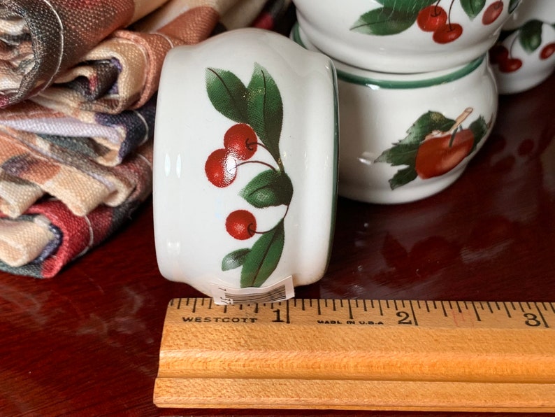 Ceramic Napkin Rings Apples and Cherries White with Green Trim 2 sets of 8 Available or a Single Replacement Country Farmhouse Fruit Decor image 9