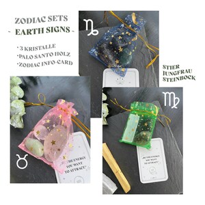 EARTH ZODIAC SETS - Zodiac Sign Crystal Set - Element Earth - Taurus, Virgo, Capricorn - Palo Santo Wood and 3 Crystals - Gift Set