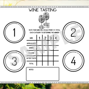WINE Tasting Flight Placemat - Printable Wine Tasting Scorecard - Wine Placemat - Wine Games - Printable Wine Scorecards -  Instant Download