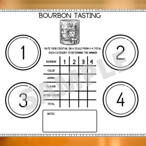 BOURBON Tasting Placemat - Printable Bourbon Tasting Scorecard - Bourbon Placemat - Printable Bourbon Scorecards - PDF Instant Download