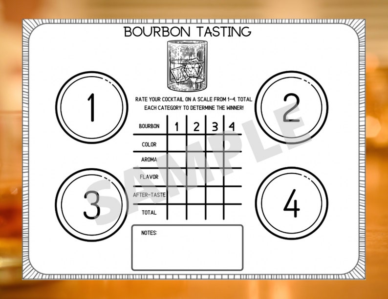 BOURBON Tasting Placemat Printable Bourbon Tasting Scorecard Bourbon ...
