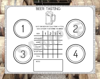 BEER Tasting Flight  Placemat - Printable Beer Tasting Scorecard - Beer Mat - Drinking Games - Printable Beer Scorecards - Instant Download