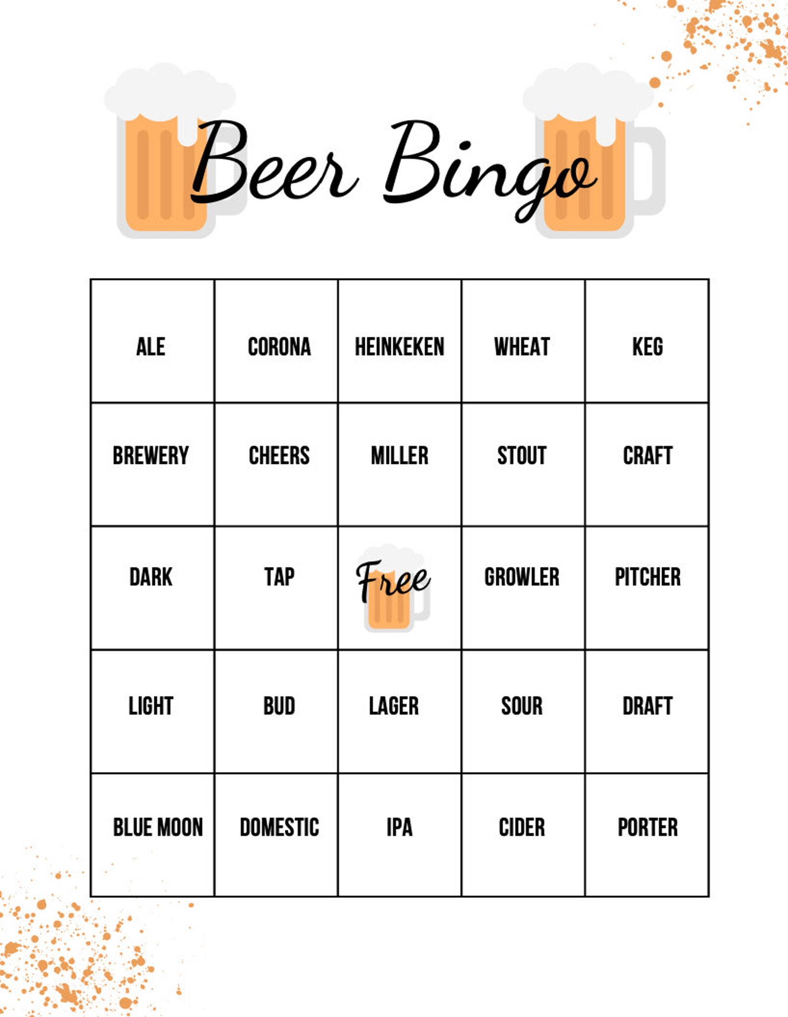 Beer Bingo Printable Beer Bingo With 40 Word Bank Beer Etsy Canada