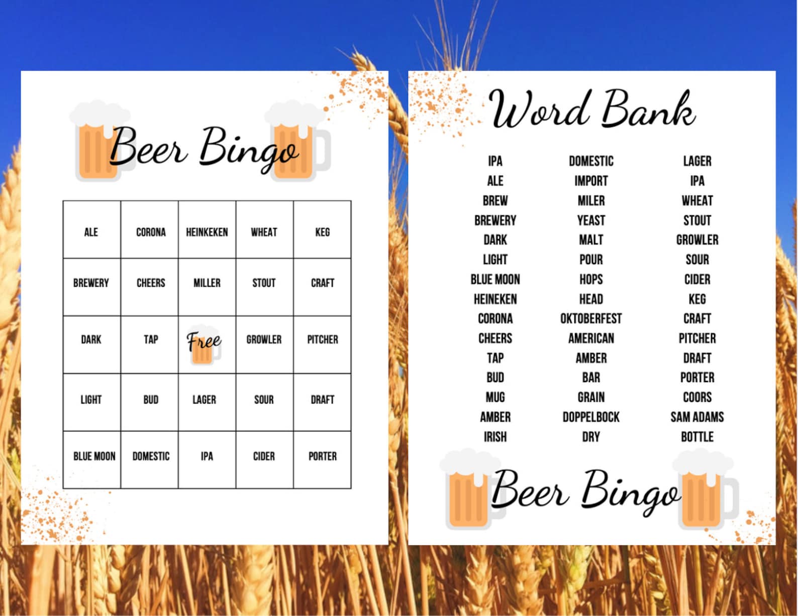 Beer Bingo Printable Beer Bingo With 40 Word Bank Beer Etsy