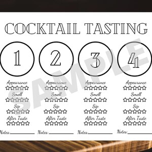 Placemat de degustación de COCKTAIL - Tarjeta de puntuación de degustación de cócteles imprimible - Placemat de cóctel - Tarjetas de puntuación de cócteles imprimibles - Descarga instantánea en PDF