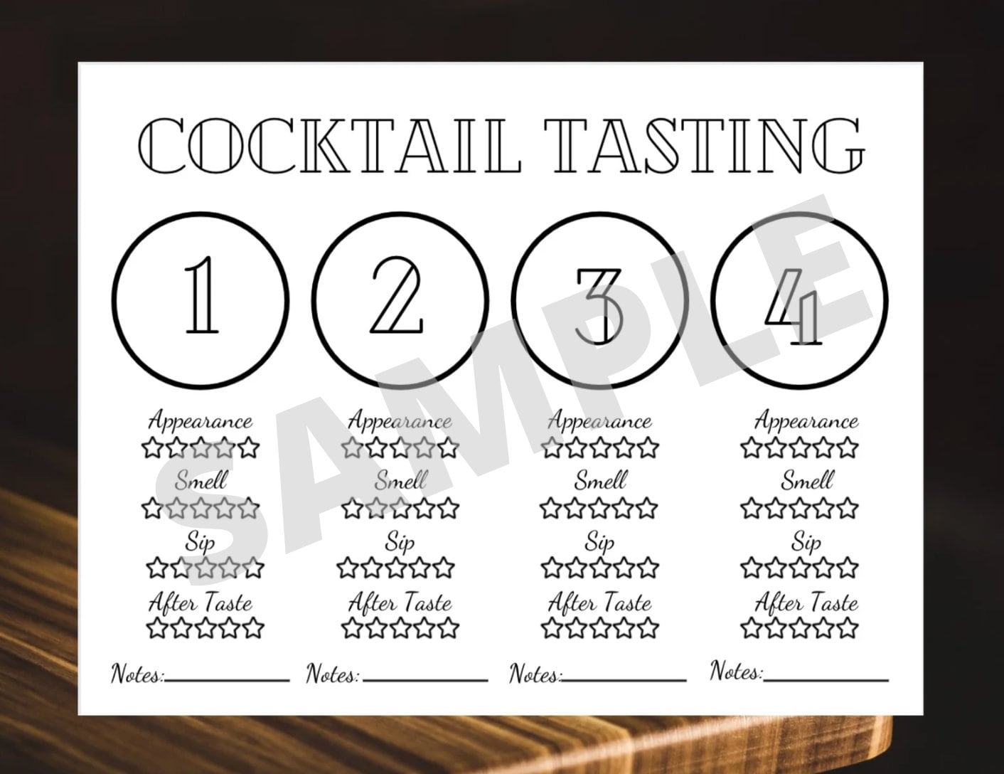 COCKTAIL Tasting Placemat Printable Cocktail Tasting Etsy