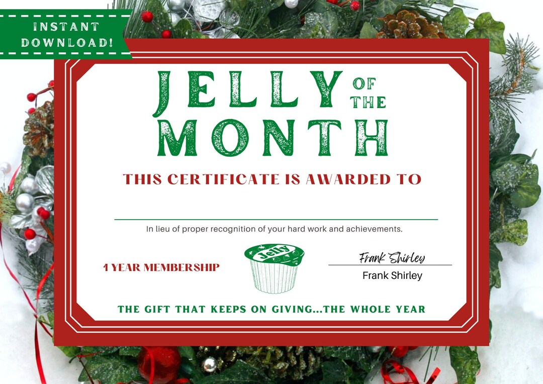 Jelly Of The Month Club PRINTABLE Clark Griswold Certificate Etsy Australia