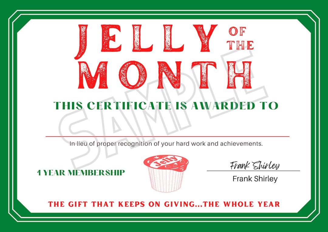 EDITABLE Jelly of the Month Club PRINTABLE Clark Griswold Certificate EDITABLE Jelly of the Month Club PRINTABLE Clark Griswold Certificate
