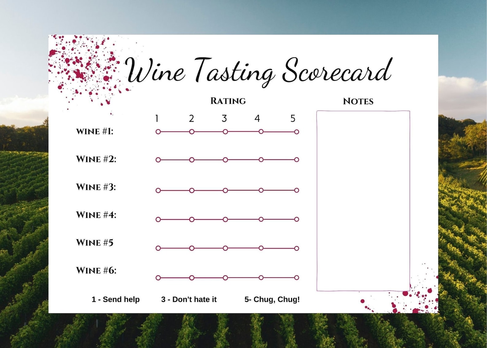 Wine Tasting Card Printable Wine Tasting Scorecard Wine Etsy