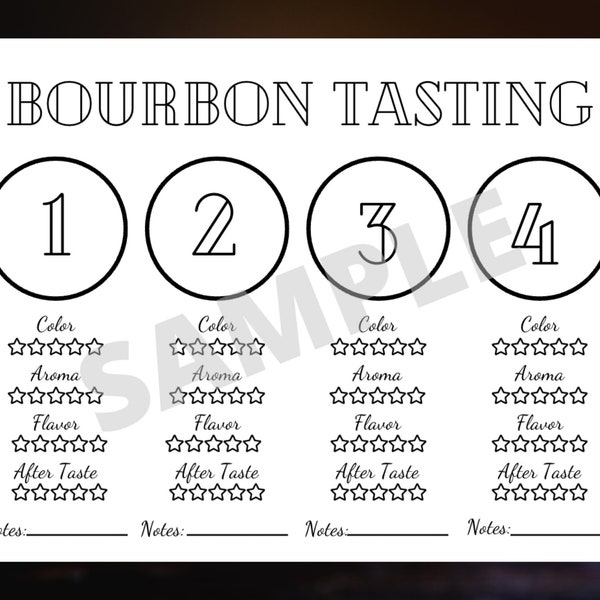 BOURBON Tasting Placemat - Printable Bourbon Tasting Scorecard - Bourbon Placemat - Printable Bourbon Scorecards - PDF Instant Download