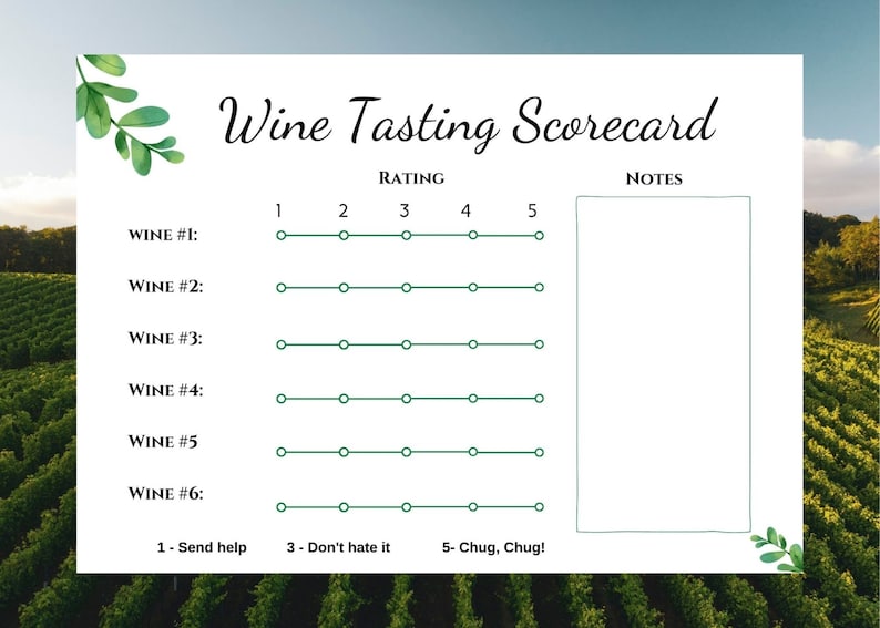 Wine Tasting Card Printable Wine Tasting Scorecard Wine Etsy