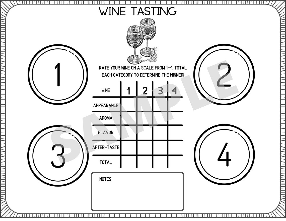 WINE Tasting Flight Placemat - Printable Wine Tasting Scorecard - Wine ...