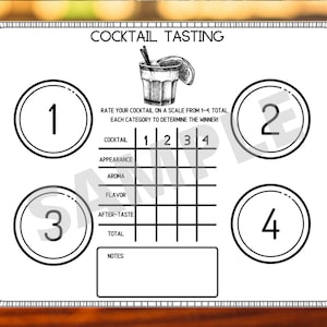 COCKTAIL Tasting Flight Tovaglietta - Scorecard cocktail stampabile - Tovaglietta - Giochi di bere - Carte cocktail stampabili - Download istantaneo